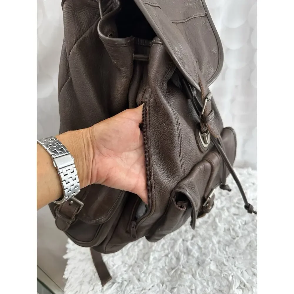 Vintage Leather Drawstring Backpack Brown Distressed Genuine Cowhide Unisex